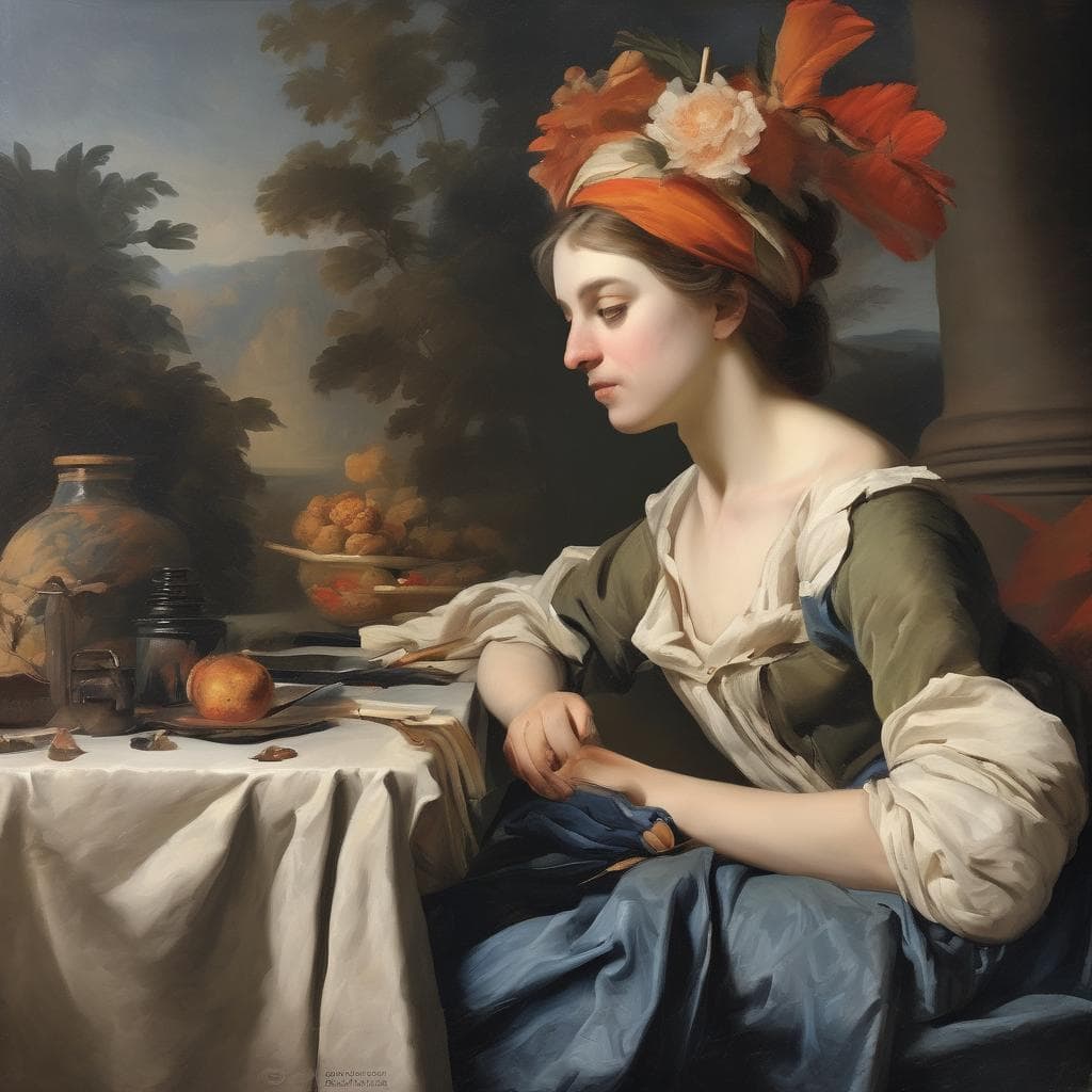 Άνθρωπος με καπέλο και φαγητό, πίνακας με ελαιογραφία, καλλιτεχνική δημιουργία, σχεδιασμός με μελάνι και γραμμή.